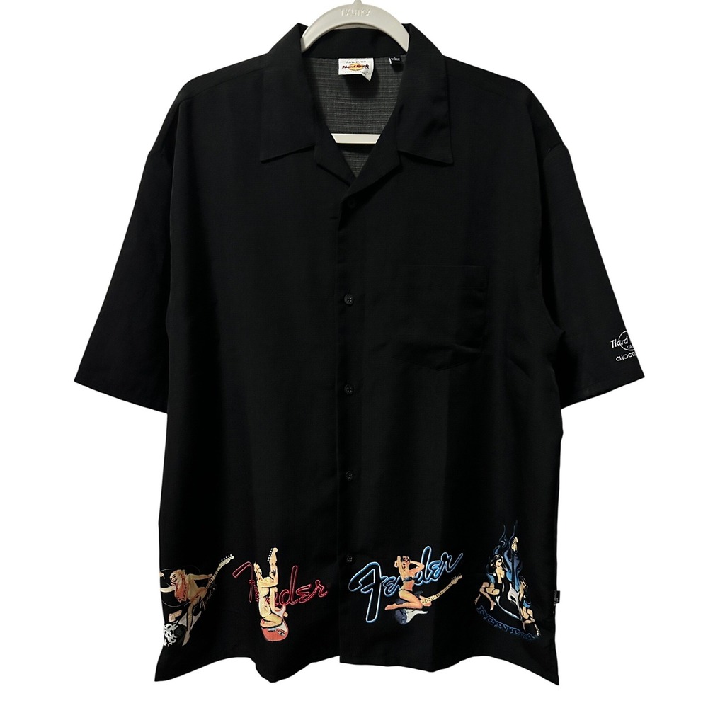 Vintage Fender Guitar Hard Rock Cafe Choctaw MS Button Up Shirt Men's L Pinup